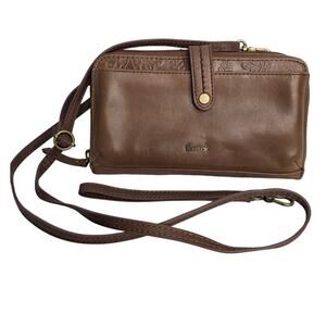 The Sak Brown Leather Crossbody Wallet Bag Zip Top Organizer Wristlet